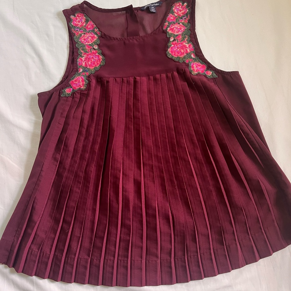 American Eagle Outfitters Burgundy Blouse with Floral Embroidery